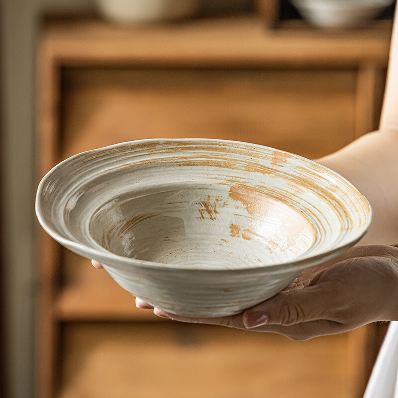 格雷草帽碗复古做旧手工粗陶面碗大碗沙拉碗意面碗菜碗大汤碗餐具