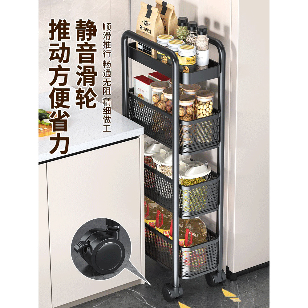不锈钢极超窄夹缝隙柜厨房置物架落地冰箱小推车卫生间移动收新款