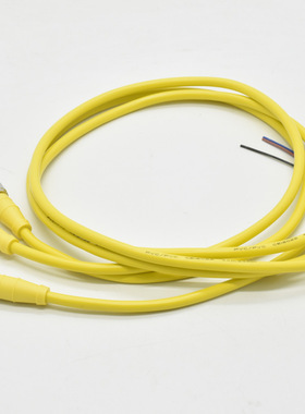 圆形连接器M12 4芯黄色线缆注塑成型防水接头