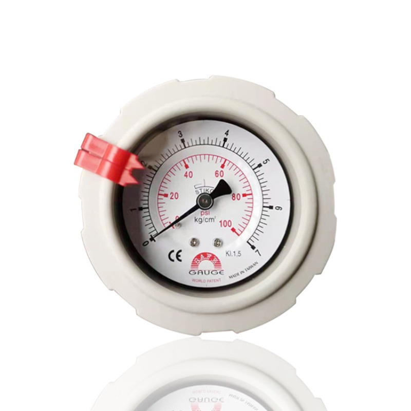 台湾华记PP隔膜耐震压力表充油抗振轴向内牙YN63PP 0.7MPA 1/2PT