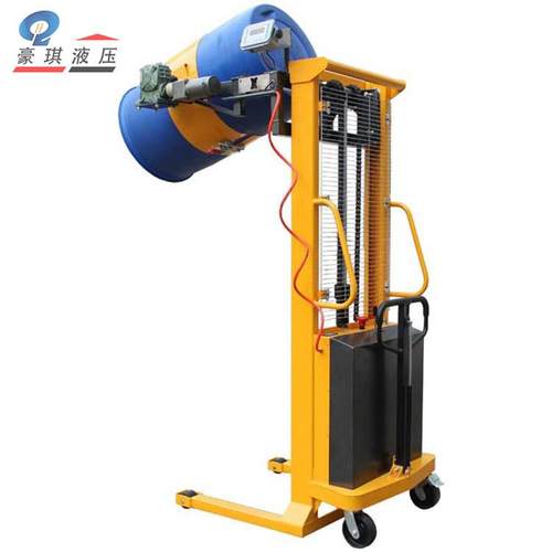 厂家供应抱箍式手动液压油桶堆高车翻转倒料车电子秤油桶倒料机