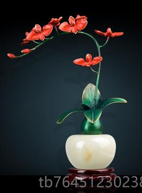 高档兰花摆件黄工艺厅品蝶兰黄铜花蝴插现代家居饰品中式客盆铜景