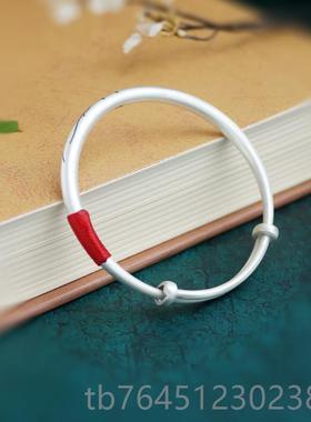 高档款9木槿花 银手镯女99纯银实心复古哑光足送银镯子年轻女友礼