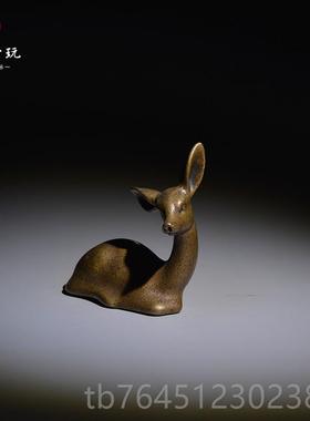 高档中式铜小茶古文玩书房小摆件铜鹿复古纯铜迷你铜宠器摆件小玩