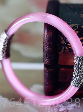 高档送女纯友手镯925猫眼石手镯女银七夕礼银物水晶复古泰银妈妈