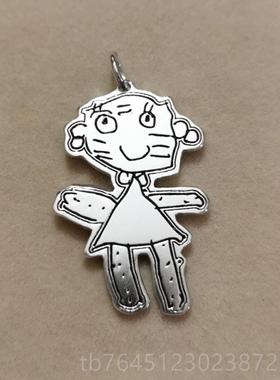 高档IDY定做92订5银儿童涂鸦手字绘图案刻自画男女情侣来图制创意