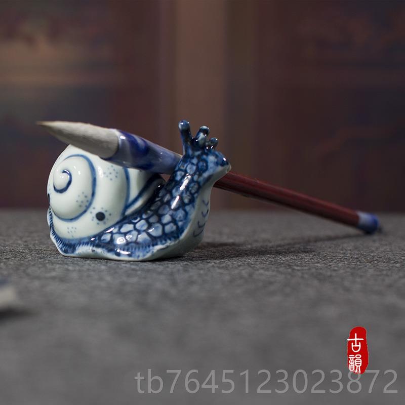 高档陶瓷蜗牛砚滴创意滴文房宝四水壶仿古德镇手绘景研墨国画墨滴