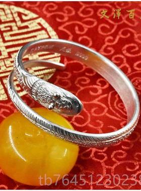 高档灵蛇雪花银99银手镯手环9品手工定做个饰性生肖蛇订制NO16银3