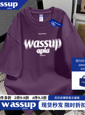 WASSUP潮牌短袖t恤男夏季纯棉国潮宽松美式街头情侣女T恤半袖上衣