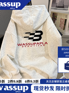 WASSUP美式高级翅膀飞翼分化宽松休闲学院连帽慵懒套头卫衣上衣