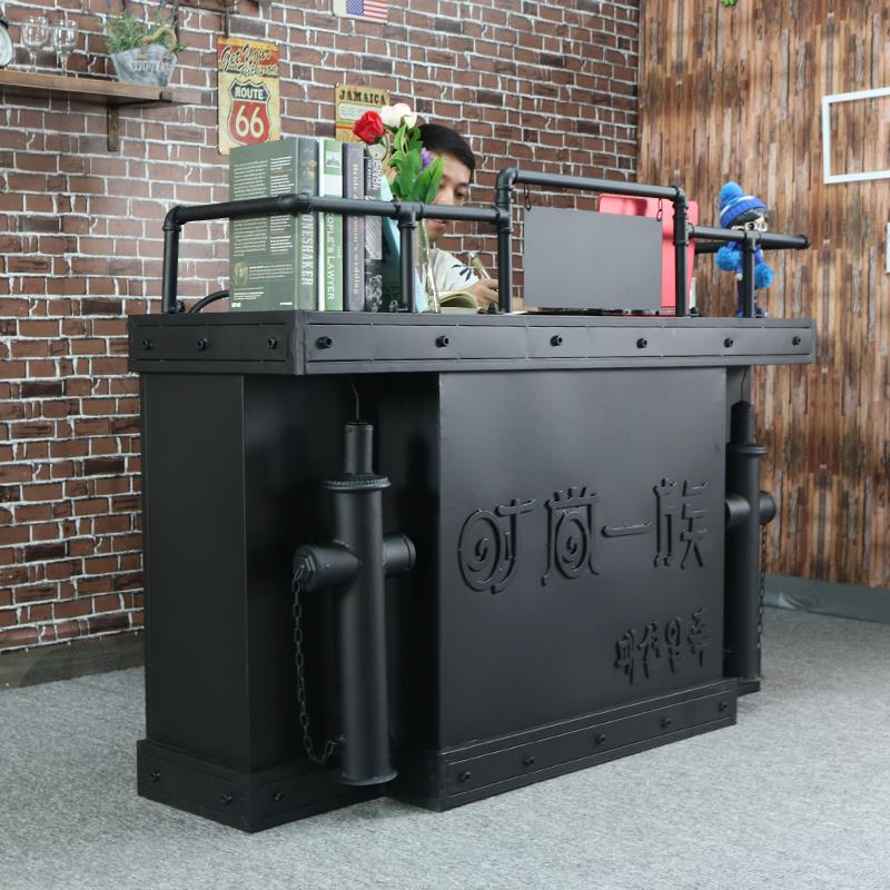 工业风覆古收银台吧台柜台弧形转角酒吧吧台桌服装店铁艺酒柜吧台