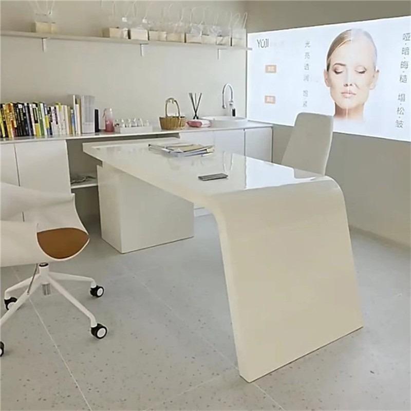 创意办公桌时尚美容洽谈桌医美咨 咨询桌欧美简约现代白色烤漆面