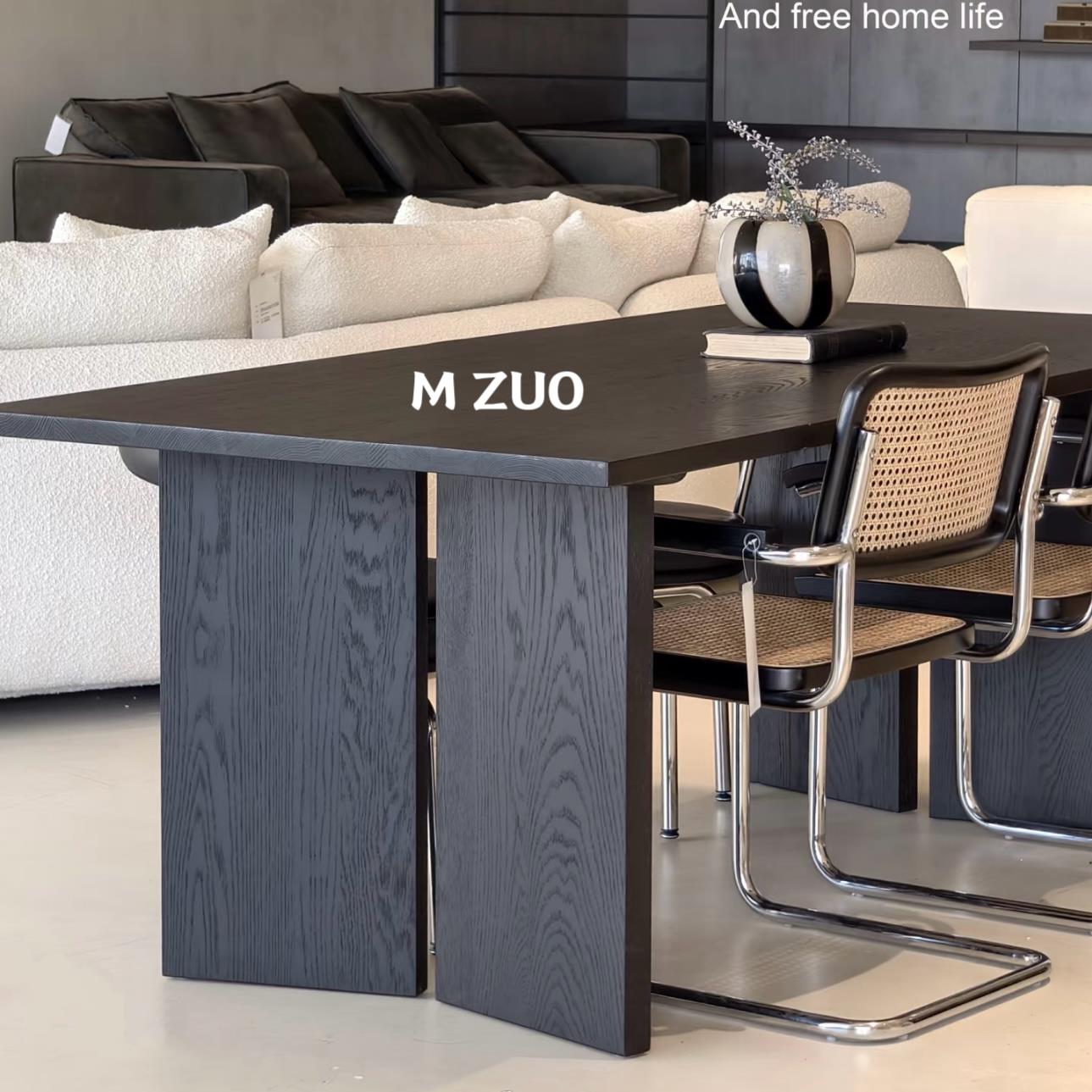 北欧原木大板桌黑色办公桌家用橡木餐桌去客厅化大长书桌实木茶桌