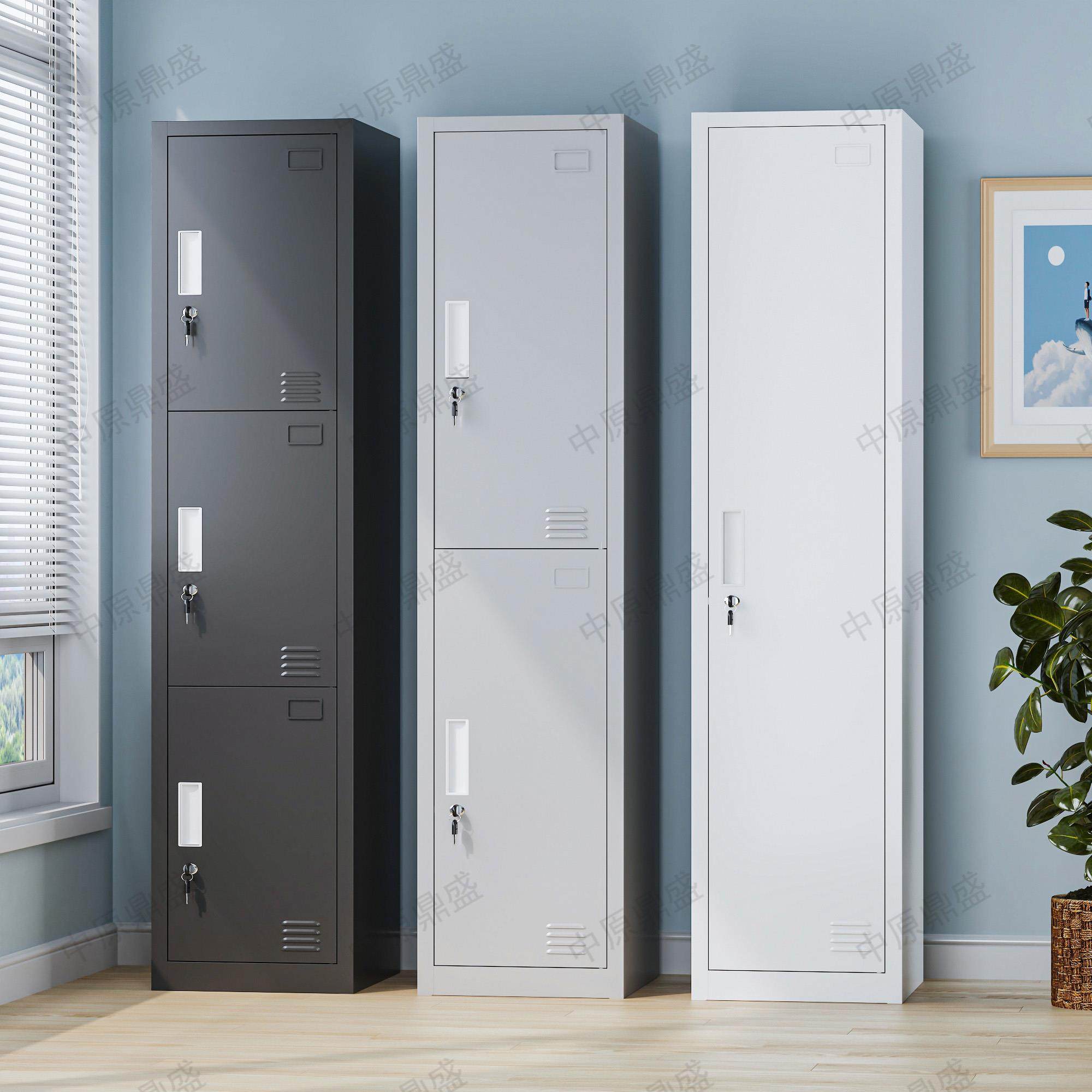 单门更衣柜铁皮柜宿舍柜员工储物柜钢制带锁更衣箱简易办公室衣柜