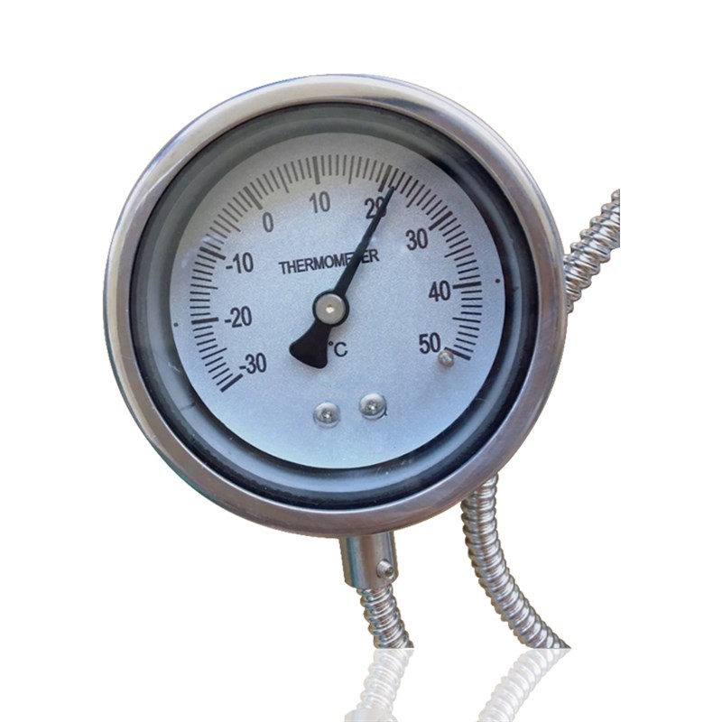 供应全钢压力式温度计不锈钢毛细管温度表60MM -30~50C工厂直销