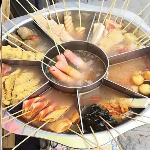 关东煮盆专用锅麻辣烫煮锅商用九宫格串串火锅格子大号摆摊不锈钢