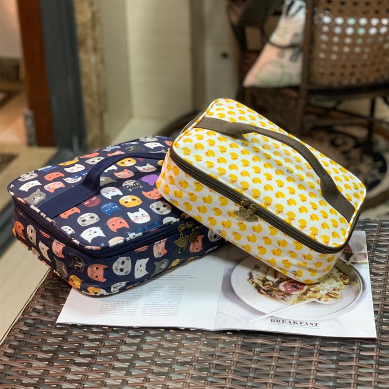 卡通大号饭盒袋横版保温大容量保鲜防水餐盒儿童餐盘袋手提便当包