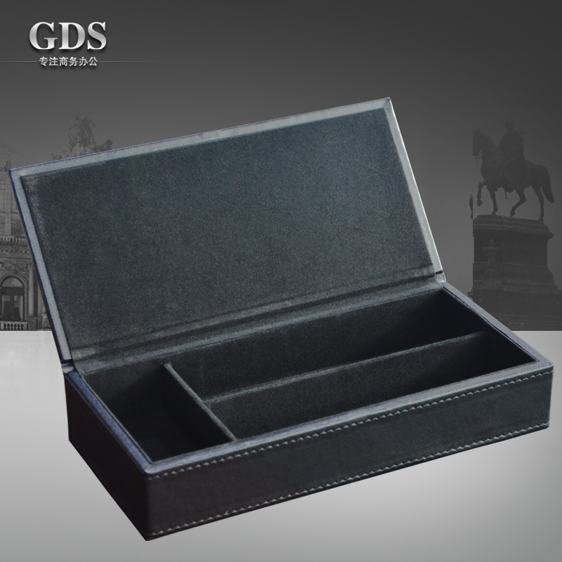 高档时尚个性带盖皮革笔盒桌面文具收纳盒笔筒商务会议办公用品