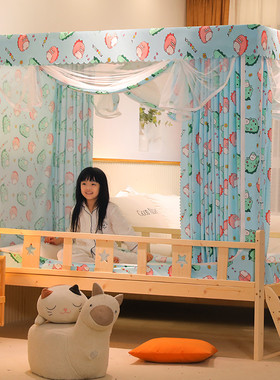 80x160遮光蚊帐床帘一体式儿童床家用布帘带支架拼接床100180男