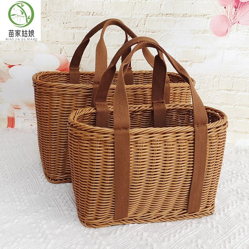 仿藤编织包购物篮买菜大容量手提篮户外野餐篮水果礼品包装篮收纳