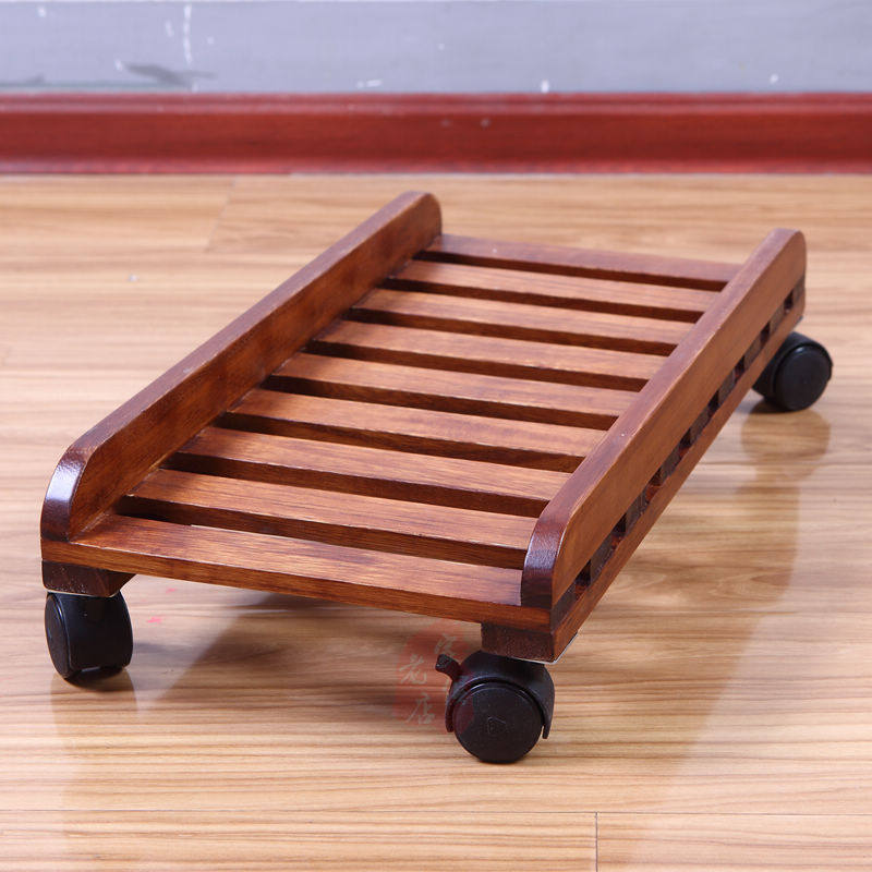 精选台式电脑主机托实木主机架底座电脑机箱托架子滑轮可移动主机