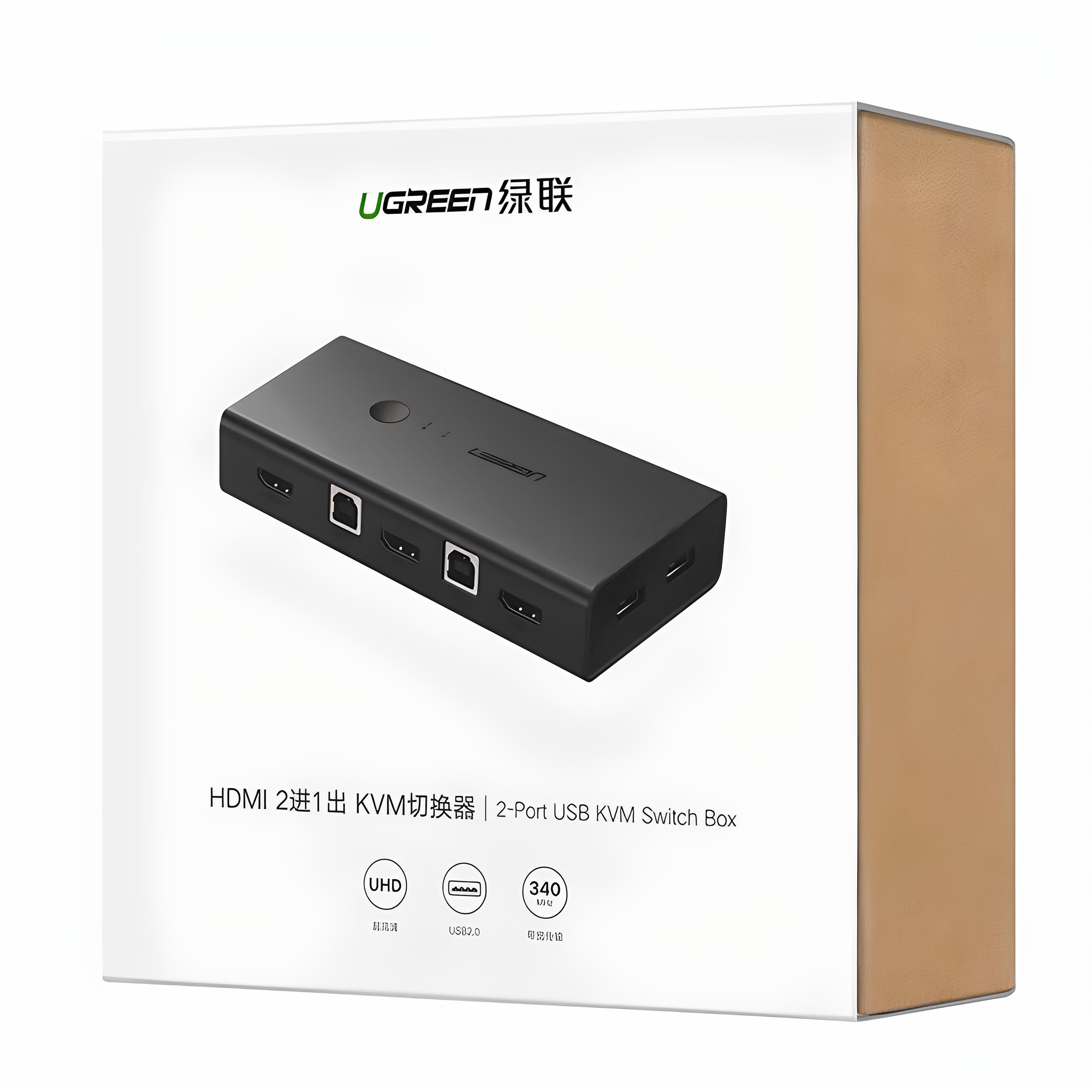 绿联KVM切换器二进一出HDMI切屏器2进1出高清USB打印机共享器两台