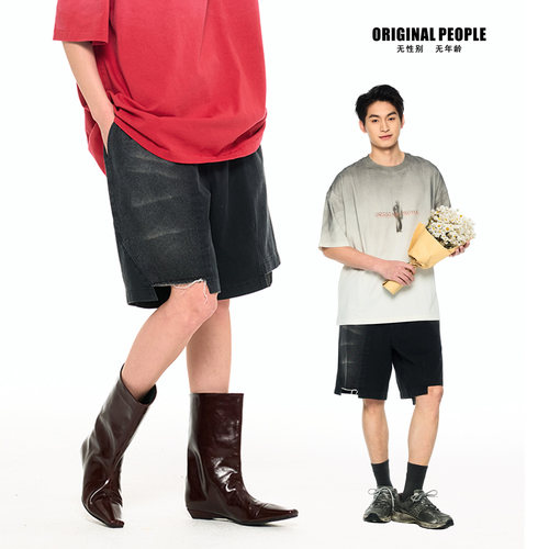 ORIGINALPEOPLE拼接牛仔中裤
