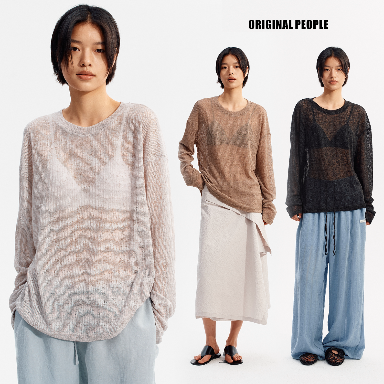 ORIGINAL PEOPLE夏季麻感极简镂空宽松空气感针织罩衫图片