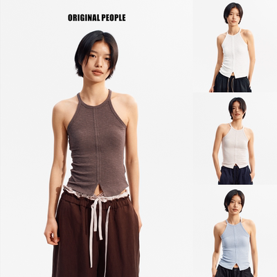 ORIGINAL PEOPLE夏复古轻氧坑条莫代尔棉女士设计感亲肤吊带背心