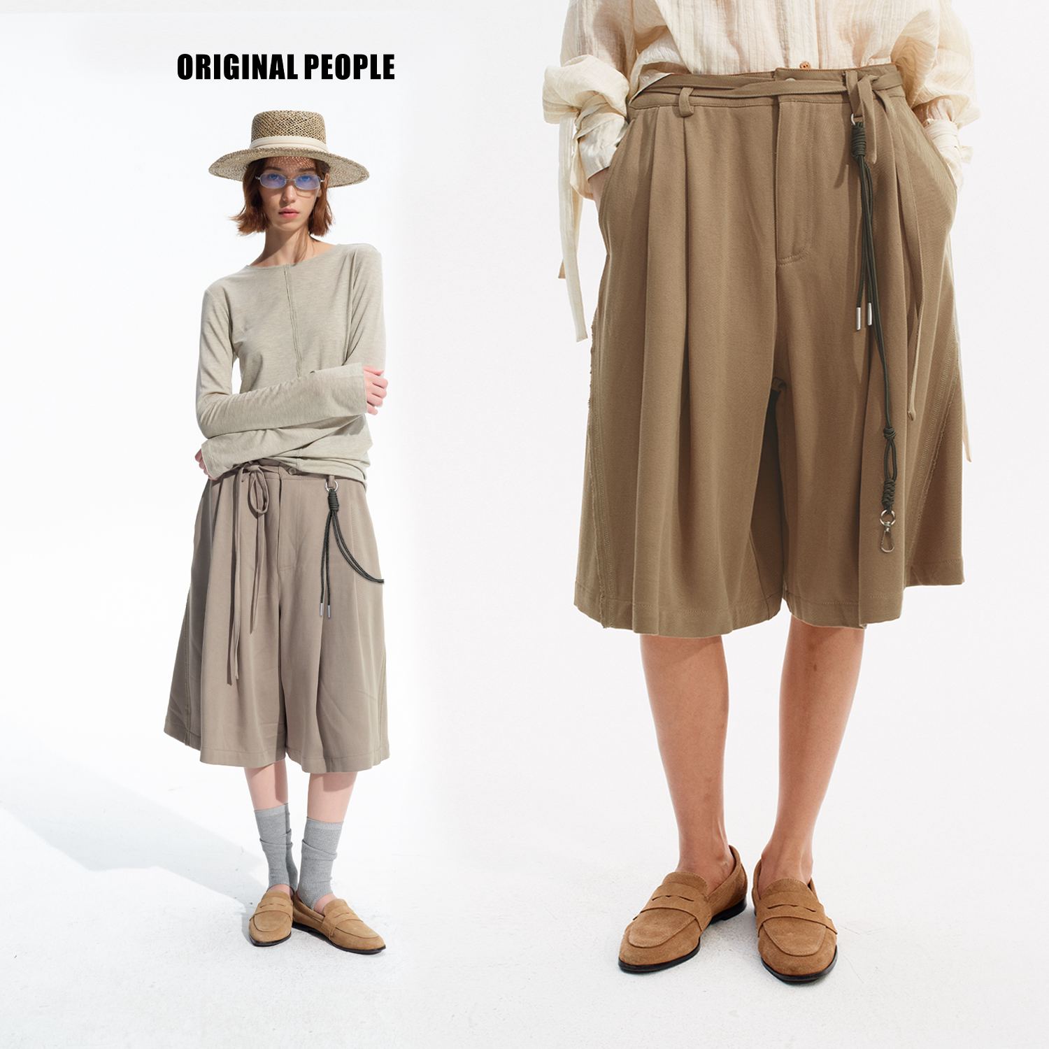 ORIGINAL PEOPLE夏季无性别老钱风松弛廓形垂坠感五分裤图片