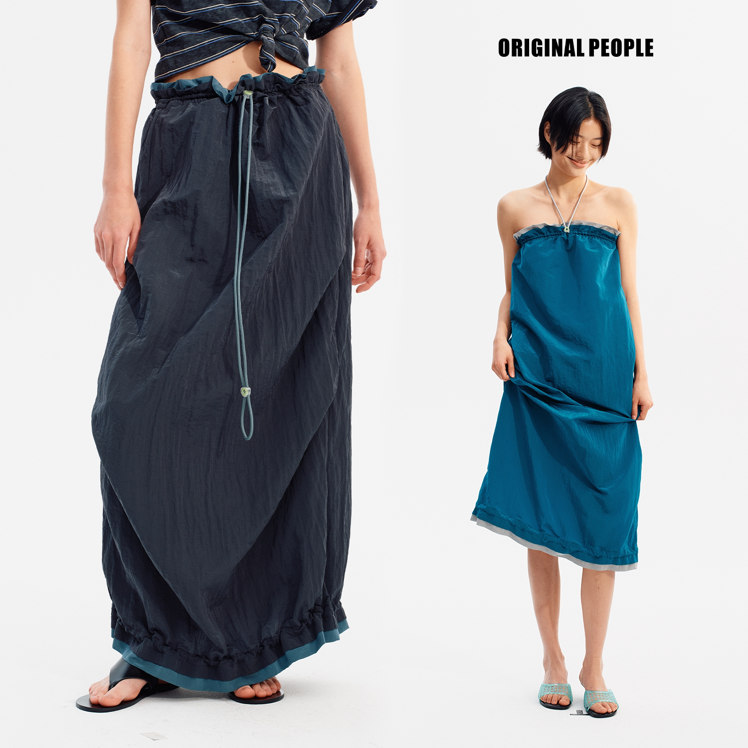 ORIGINAL PEOPLE女士夏日超轻金属尼龙撞色拼接运动感抹胸裙图片