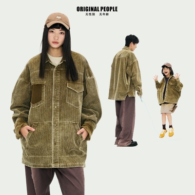 复古做旧灯芯绒衬衫外套