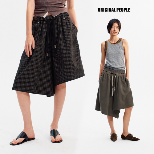ORIGINAL PEOPLE夏季女士设计感复古不规则可翻转松紧腰头裙裤