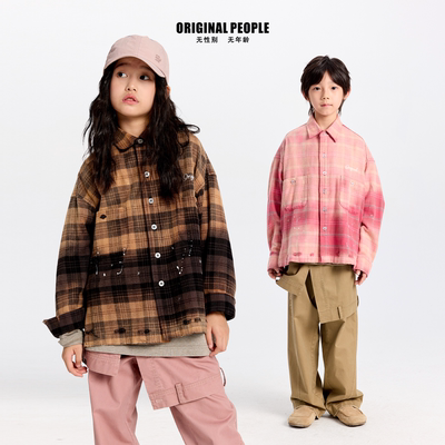 ORIGINAL PEOPLE [O:P LINK系列]渐变格纹衬衫儿童休闲长袖衬衣