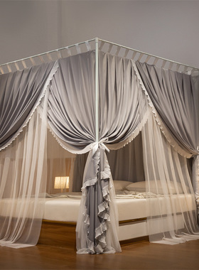 CB@新款三开门落地遮光蚊帐遮光床帘床幔防蚊罩