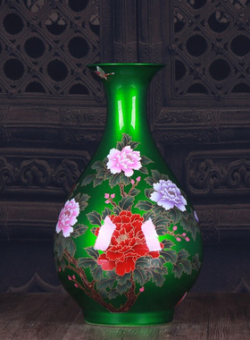 水晶釉绿色玉壶春陶瓷花瓶花插现代客厅家居装饰品桌面摆件批发