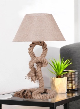 美式乡村台灯卧室布艺床头灯复古个性卧室酒吧咖啡馆工业麻绳台灯