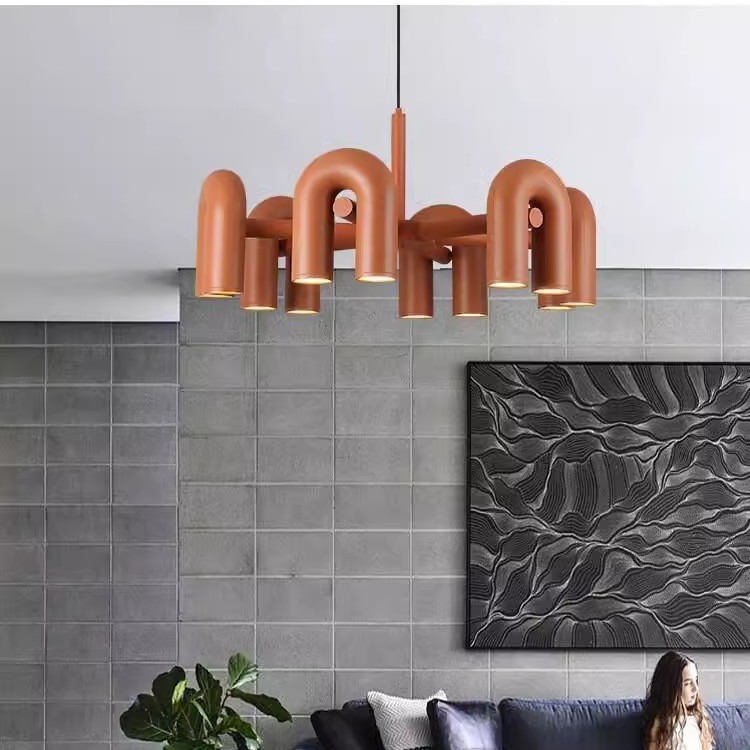 后现代简约创意客厅餐厅灯北欧设计师卧室儿童房个性艺术U型吊灯