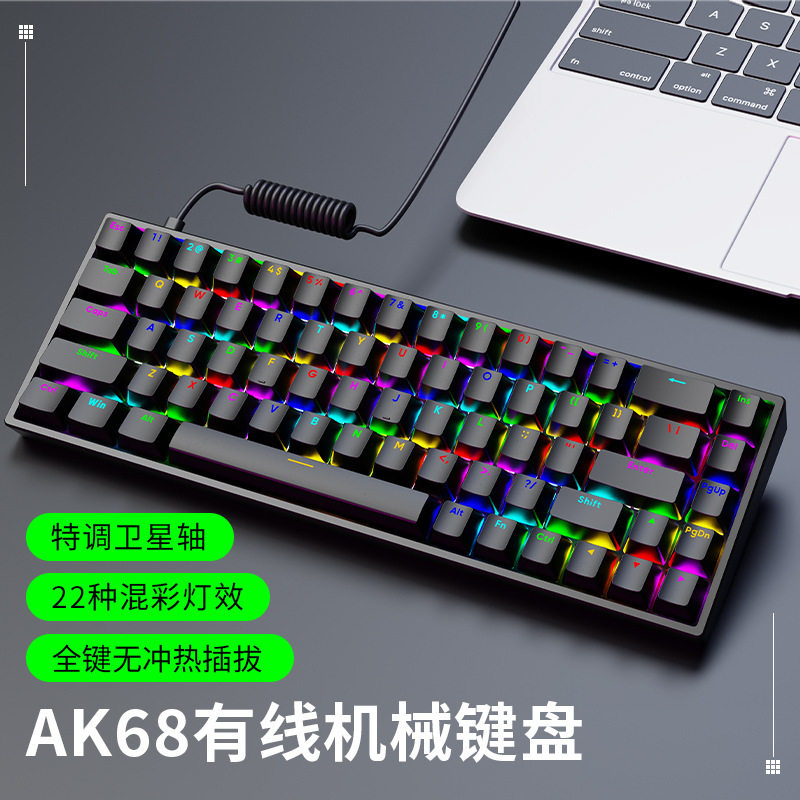 龙卫士AK68键机械键盘青红轴有线键盘迷你桌面便携式RGB发光键盘
