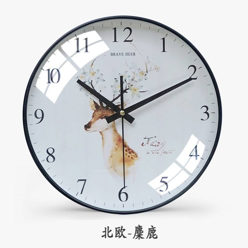 12寸现代简约钟表家用时钟麋鹿挂钟客厅个性创意时尚北欧静音挂表