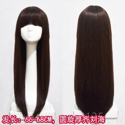 高档手织顶心100%真人发发海长直发齐斜刘假真发套蓬松女自然逼真