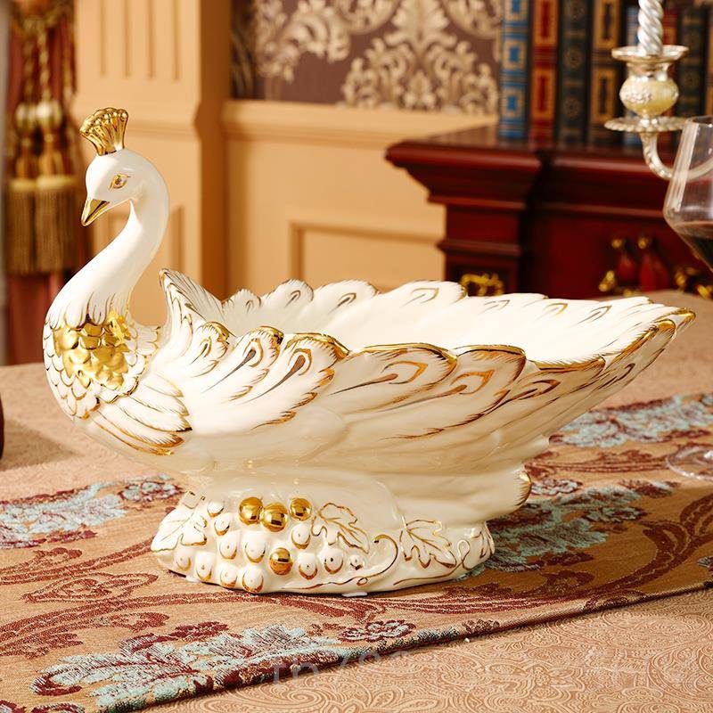 高档欧式盘套装大号现创品意陶瓷果水果盘客代厅茶几装饰摆件孔雀