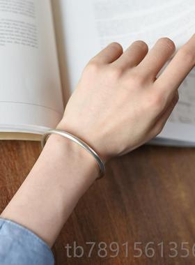 高档999足银纯手工开口实古心复刻文艺手圆镯字定制