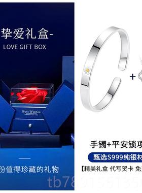 高档小雏菊9999足银手镯士纯年轻20女5新情银节日礼2物送女友闺蜜