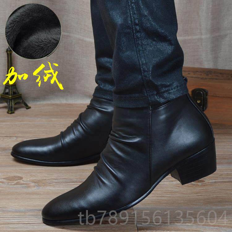 高档男士韩版潮流皮靴靴英伦风头短靴内增高中帮男子马丁靴帮高皮