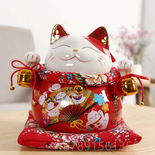 高档招财陶猫摆件 动摇手大号瓷发电财猫钱储蓄罐创意存店铺开业