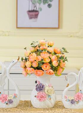 高档现代简瓷约陶天鹅摆件实一对家居客酒柜电厅视柜装饰品用卧室