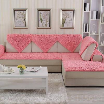 高档加沙厚毛毛虫雪尼尔毛绒沙发垫四季通用滑欧布式皮防发巾套坐