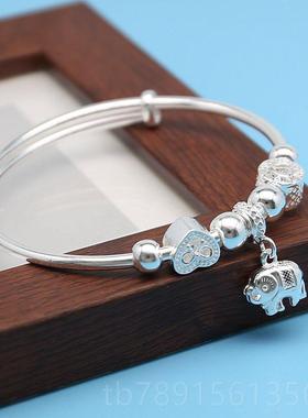 高档9气9足9银手镯复古女简约时尚质民镯族风大象泰纯银手送女友