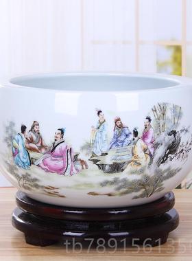 高档黄色养圆形种花盆特大号盆景德镇陶瓷水培家用睡碗莲金鱼盆缸